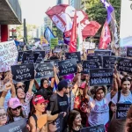 MULHERES OCUPARAM A AVENIDA PAULISTA, EM SP, E PRESSIONARAM MOTTA POR VOTAÇÃO DE PROJETO DE LEI QUE CRIMINALIZA A MISOGINIA